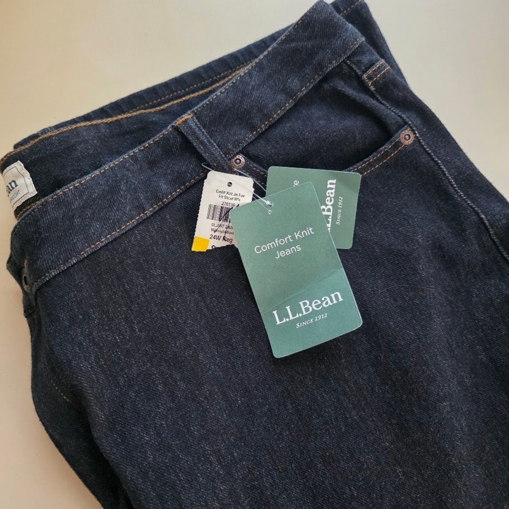 LL Bean‎ Comfort Knit Jeans Womens 24W Regular Midnight Wash Straight Leg 276139